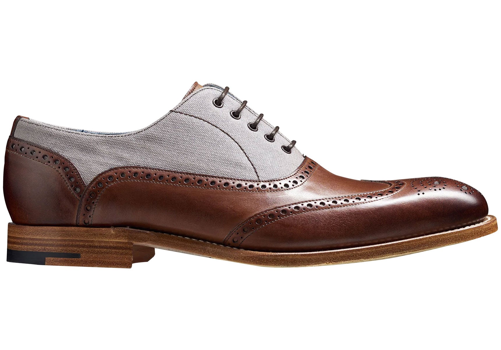 Mens-Barker-Lennon-Shoes-431626F-Brown-Hand-Painted-Grey-Canvas-3