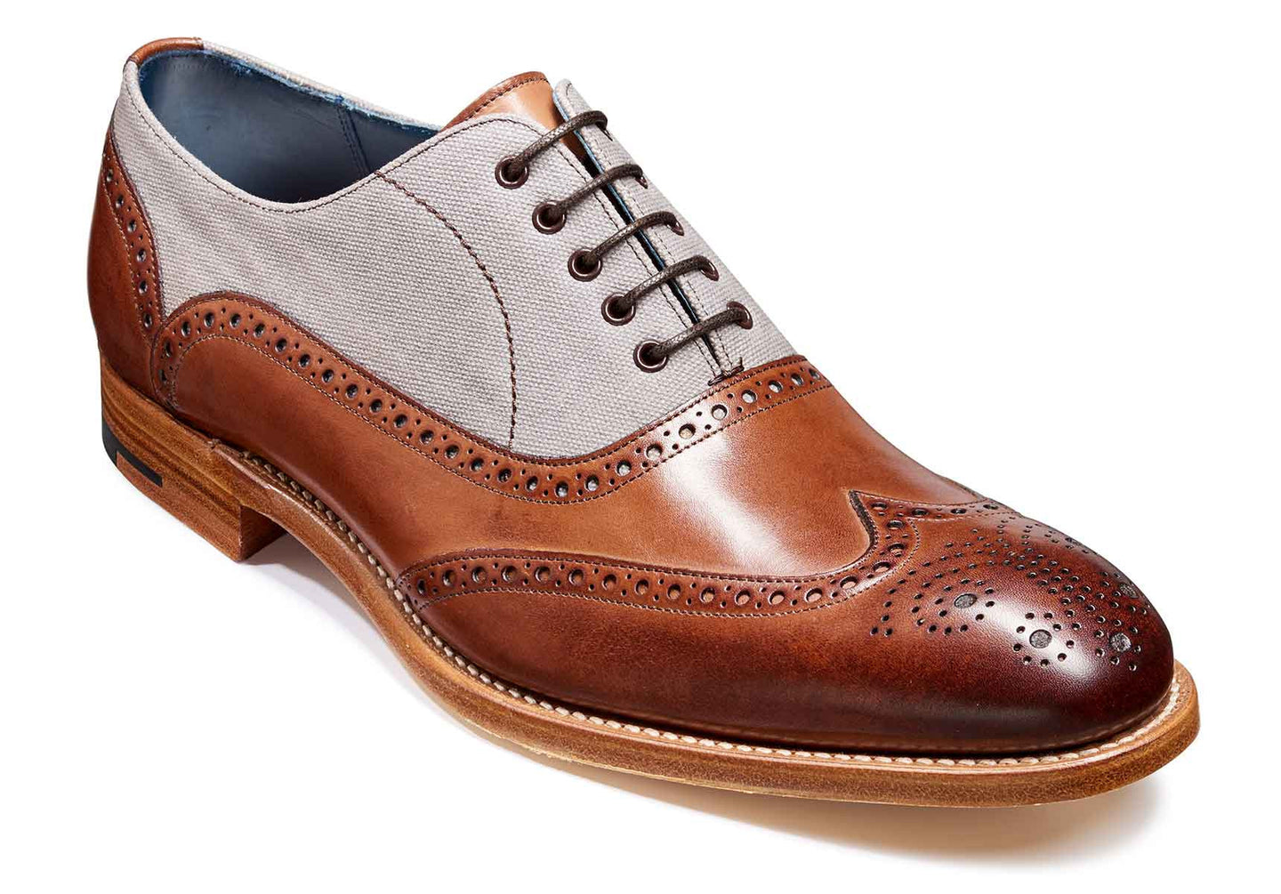 Mens-Barker-Lennon-Shoes-431626F-Brown-Hand-Painted-Grey-Canvas