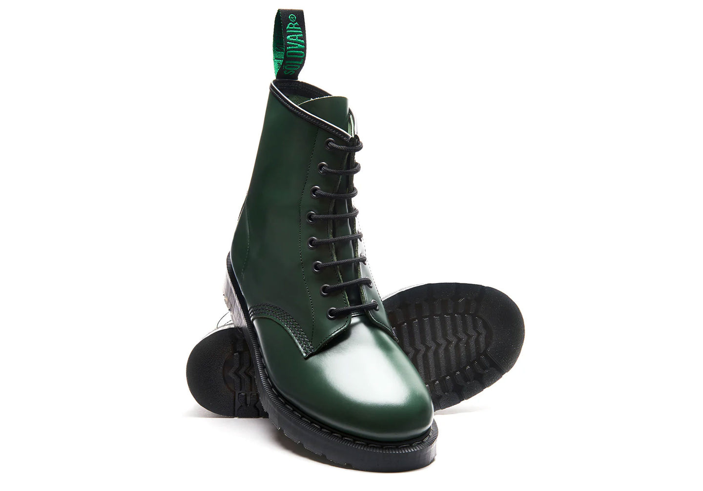 Unisex-Solovair-8-Eye-Derby-Boot-Shoes-S8-551-GN-Green-Hi-Shine